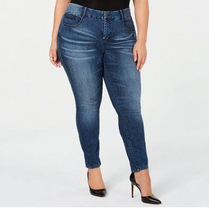 YSJ Skinny Jeans Plus Size Women High Rise Stretch Denim Queen Ankle Jeans Blue